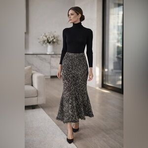 Jason Wu Tweed Mermaid Skirt Black White Fringe Hem Size 10